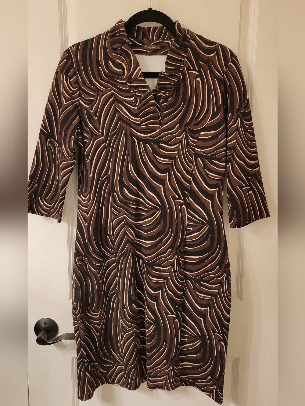 J McLaughlin Brown, Black And Tan 3/4 Sleeve Stretch Dress Size M